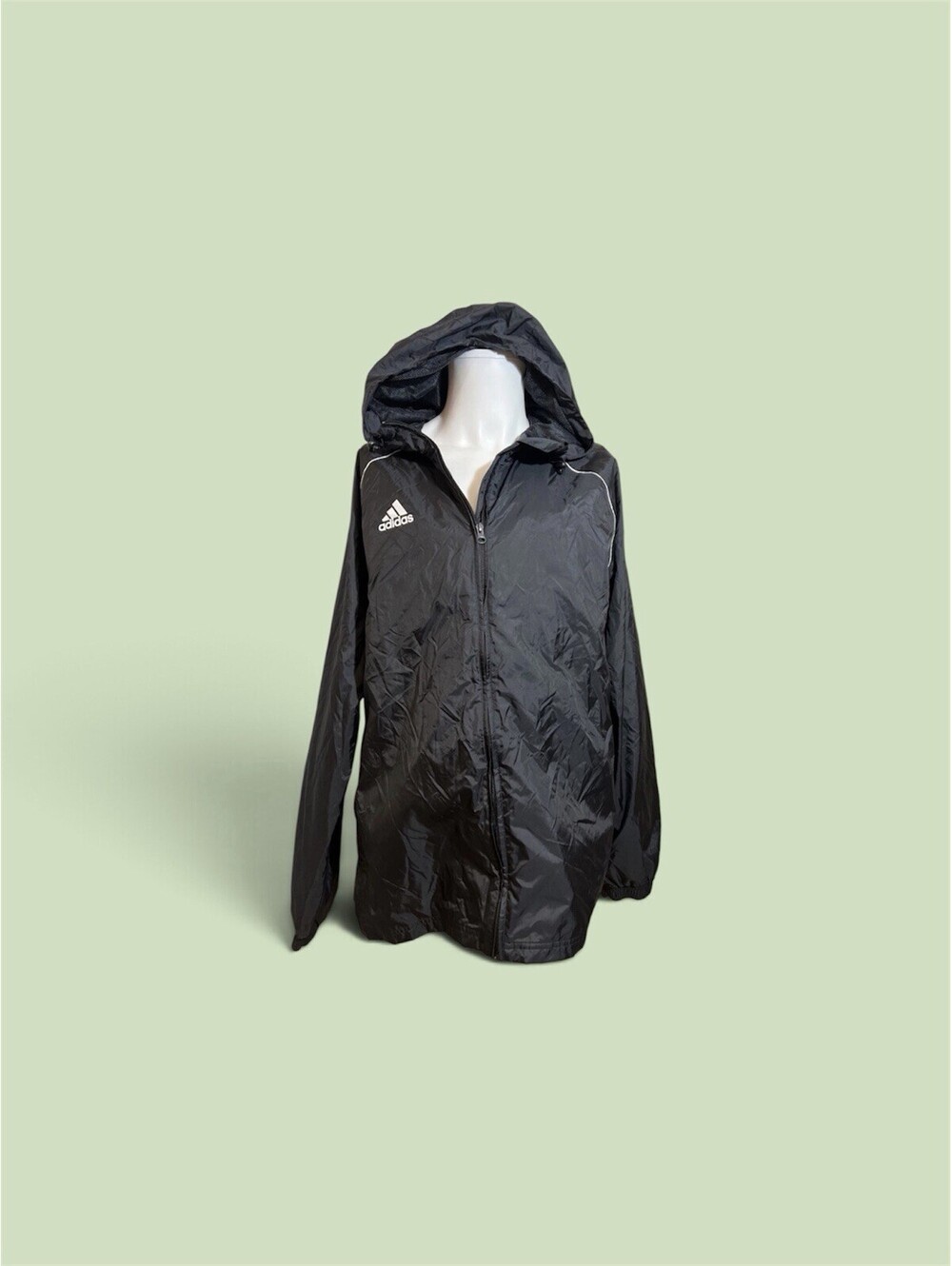 Vintage ADIDAS Full Zip Black White Athletic Wind Hooded Jacket Sz L